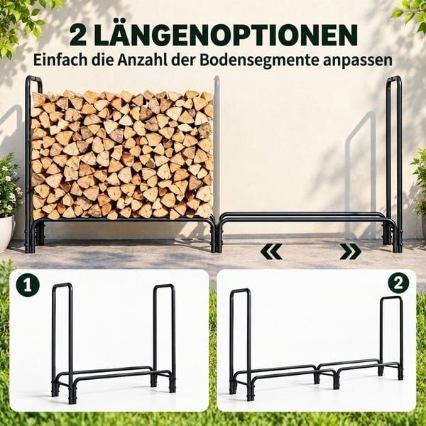 Brændestativ 200x36x99 cm, Sort Metal med Vandafvisende Betræk