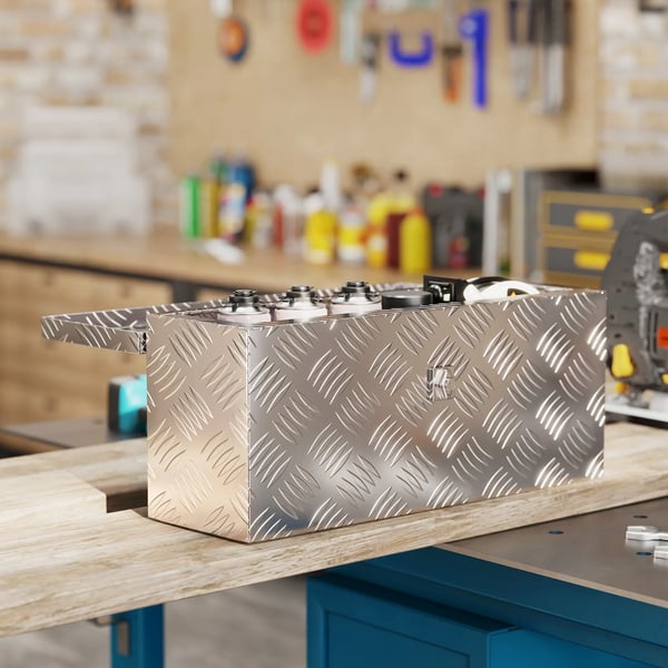 værktøjskasse opbevaringskasse i aluminium med lås og nøgler 50 x 15,5 x 20,5 cm