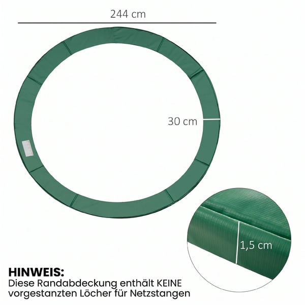 -reunapehmuste, trampoliinin lisävaruste, Ø 244 cm, säänkestävä, PVC PE, vihreä
