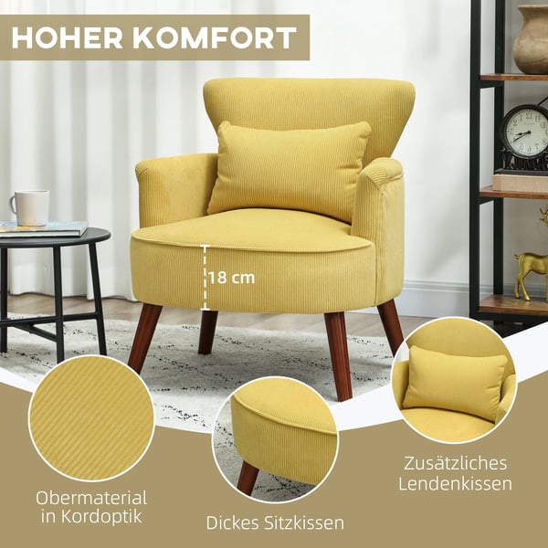 Lænestol, Stol med lændepude, Polyester, Gul