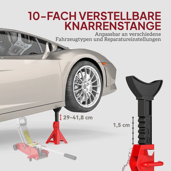3 tonnin tukipukit, 2 kpl, säädettävä korkeus 29-41,8 cm, teräs, punainen