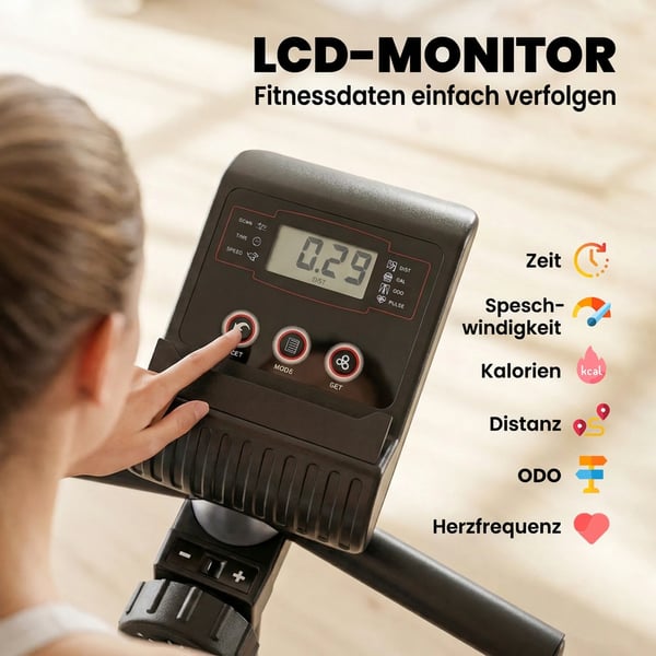 Liggande Träningscykel, Magnetisk Motionscykel med LCD-skärm, Grå/Silver Metall