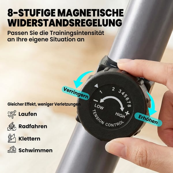 Liggande Träningscykel, Magnetisk Motionscykel med LCD-skärm, Grå/Silver Metall