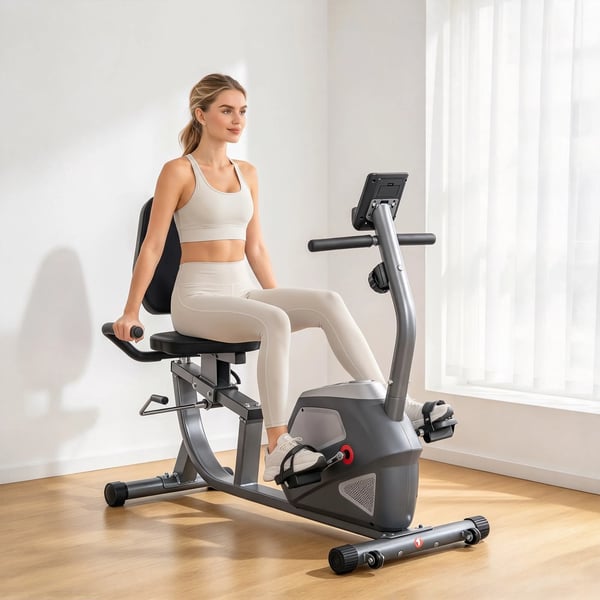 Liggande Träningscykel, Magnetisk Motionscykel med LCD-skärm, Grå/Silver Metall