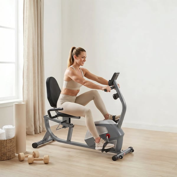 Liggande Träningscykel, Magnetisk Motionscykel med LCD-skärm, Grå/Silver Metall