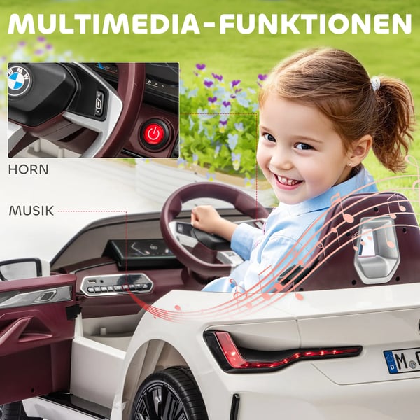 Elbil för barn, Vit, med fjärrkontroll, LED-strålkastare, MP3, 3-5 km/h, 12V