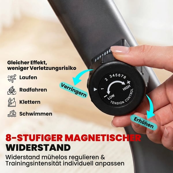 Liggecykel Træningscykel med LCD, 8-trins justerbar magnetisk modstand, stål & ABS, grå/sort/sølv