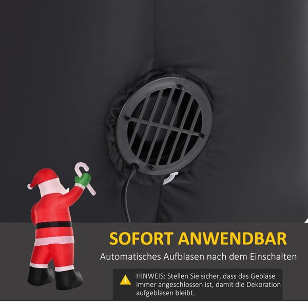 Oppustelig julemand med sukkerstok, 250 cm, LED, hvid, rød og grøn