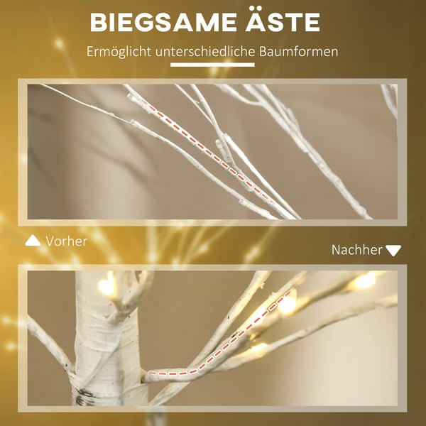 Kunstigt birketræ med 96 LED-pærer, 150 cm, hvid,