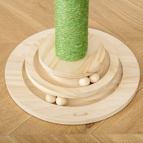 Klösträd Kaktusdesign, Furu & Sisalrep, med trädleksak i träkulor, 60cm, Grön+Natur