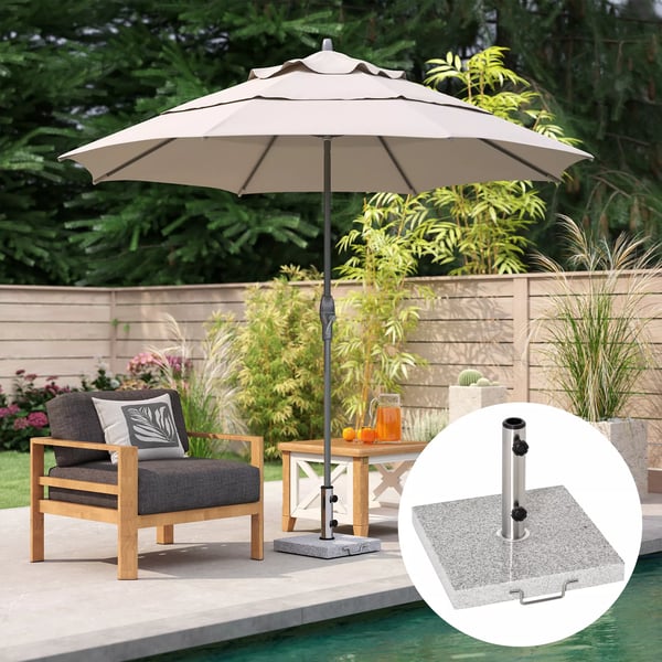 Outsunny mobil parasolfod, parasolholder, stander, 28 kg, marmor+rustfrit stål, 42x42x36 cm (Model 2)