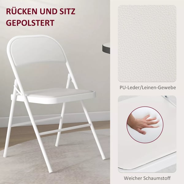 4-pack hopfällbara stolar, extra sittplatser i konstläder, vit
