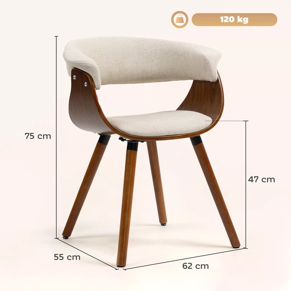 HOMCOM ruokatuoli, keittiötuoli selkänojalla, pellavamainen viimeistely, pehmustettu tuoli puisilla jaloilla ruokapöytään, beige