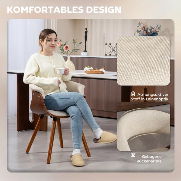 HOMCOM ruokatuoli, keittiötuoli selkänojalla, pellavamainen viimeistely, pehmustettu tuoli puisilla jaloilla ruokapöytään, beige