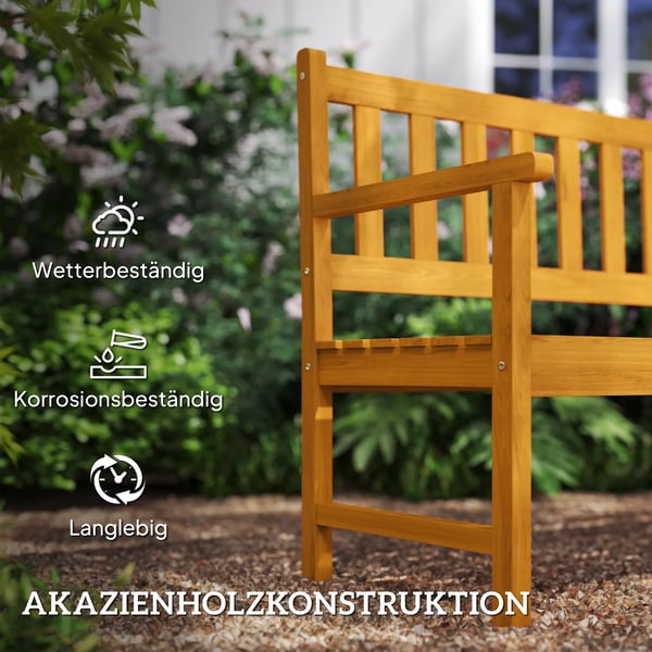 Outsunny Havebænk i Akacietræ med Klapbord - Teak - 149x56,5x89cm