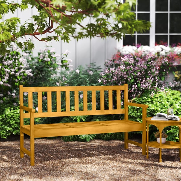Outsunny Havebænk i Akacietræ med Klapbord - Teak - 149x56,5x89cm