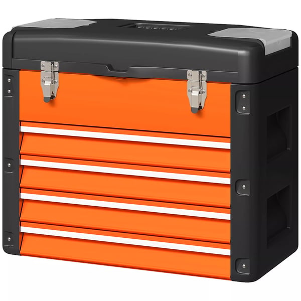 HOMCOM Orange Verktygslåda med 4 Lådor, Förvaringsfack och Handtag - 49,7x25,3x40,7 cm, Stål och Plast
