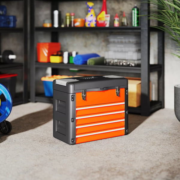 HOMCOM Værktøjskasse - Orange Kunststoff med 4 Skuffer og Opbevaring, 49,7x25,3x40,7 cm