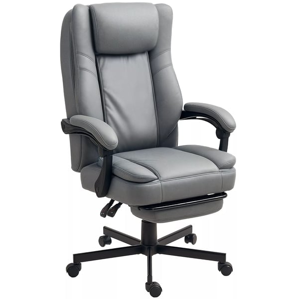 Ergonomisk Kontorstol med Massage, Justerbar Ryglæn, Fodstøtte, Pustende Mikrofiber, Grå