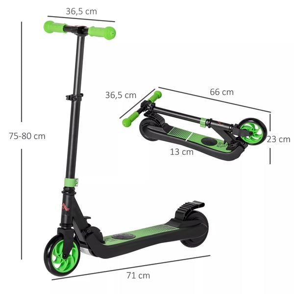 lasten sähköpotkulauta, 120W, jopa 8 km/h, 6 km kantama, taitettava, vahvistettu nylon, vihreä/musta