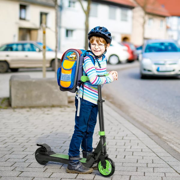 lasten sähköpotkulauta, 120W, jopa 8 km/h, 6 km kantama, taitettava, vahvistettu nylon, vihreä/musta