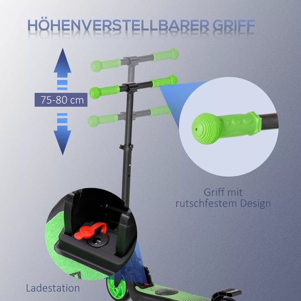 lasten sähköpotkulauta, 120W, jopa 8 km/h, 6 km kantama, taitettava, vahvistettu nylon, vihreä/musta