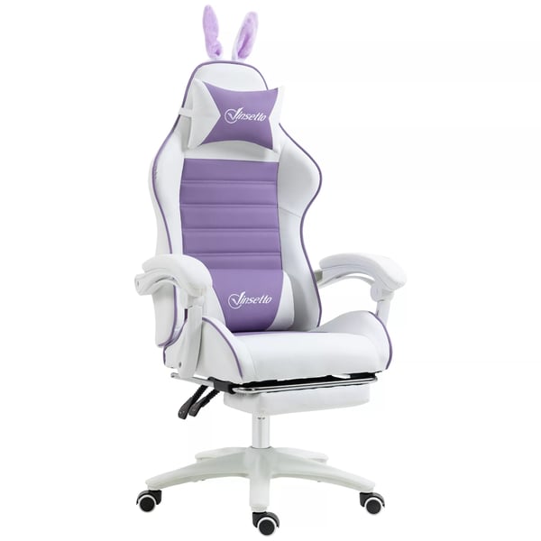 Gaming Stol Ergonomisk Kunstlæder Ludo Lilla med Fodstøtte og Kaninører Gaming Stol Ergonomisk Kunstlæder Ludo Lilla med Fodstøtte og Kaninører