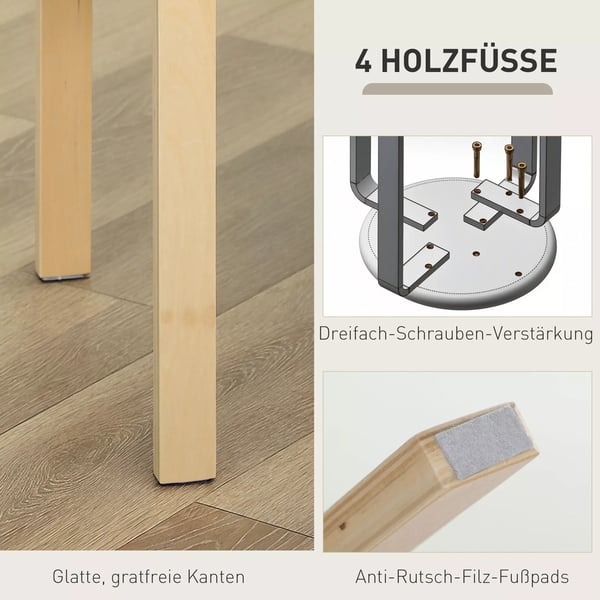 HOMCOM Sæt med 4 stabelbare taburetter, Runde spisestuestole med linnedlook, polstrede køkkenstole, grå, træ-look