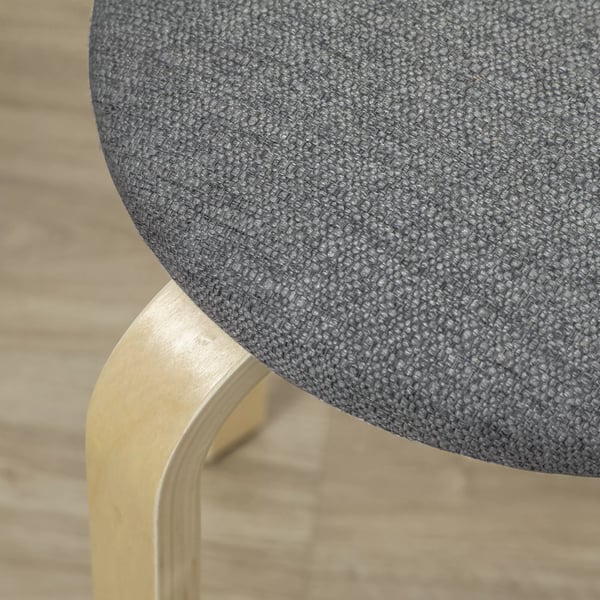 HOMCOM Sæt med 4 stabelbare taburetter, Runde spisestuestole med linnedlook, polstrede køkkenstole, grå, træ-look