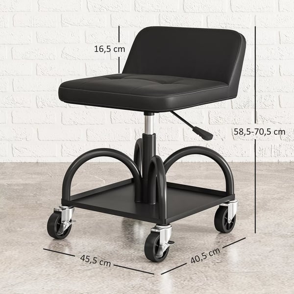 HOMCOM Værkstedsstol i Sort Stål - Ergonomisk med Hjul og Opbevaring