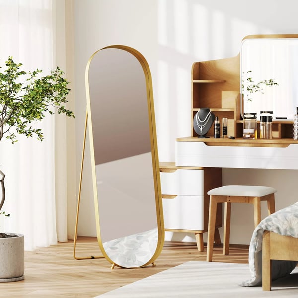 HOMCOM Helkropsspejl 160x50 cm - Guld Metal/Glas - Fritstående eller Vægspejl
