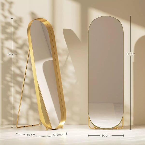HOMCOM Helkropsspejl 160x50 cm - Guld Metal/Glas - Fritstående eller Vægspejl