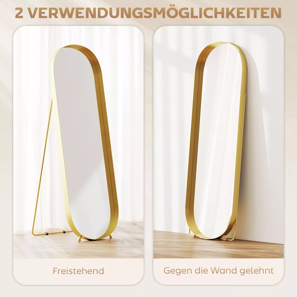 HOMCOM Helkropsspejl 160x50 cm - Guld Metal/Glas - Fritstående eller Vægspejl
