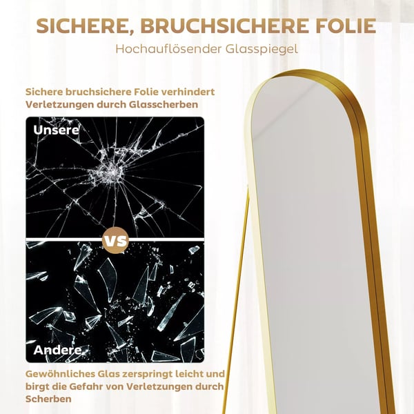 HOMCOM Helkropsspejl 160x50 cm - Guld Metal/Glas - Fritstående eller Vægspejl