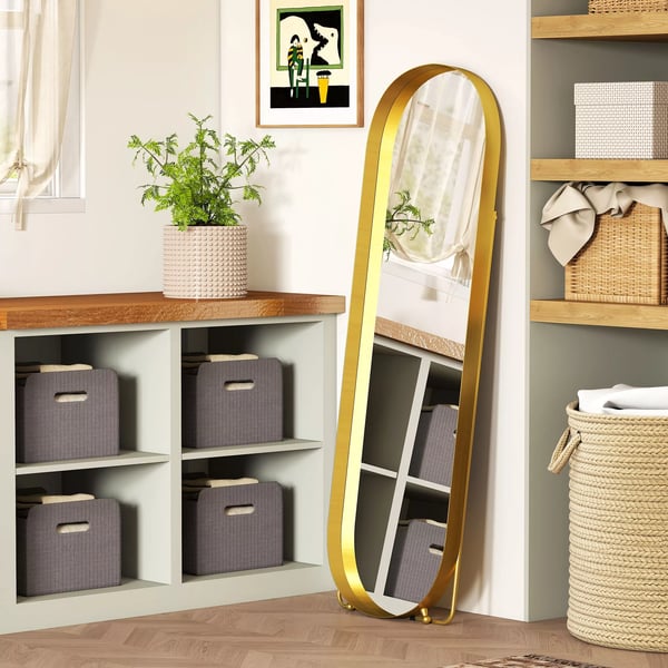HOMCOM Helkropsspejl 160x50 cm - Guld Metal/Glas - Fritstående eller Vægspejl