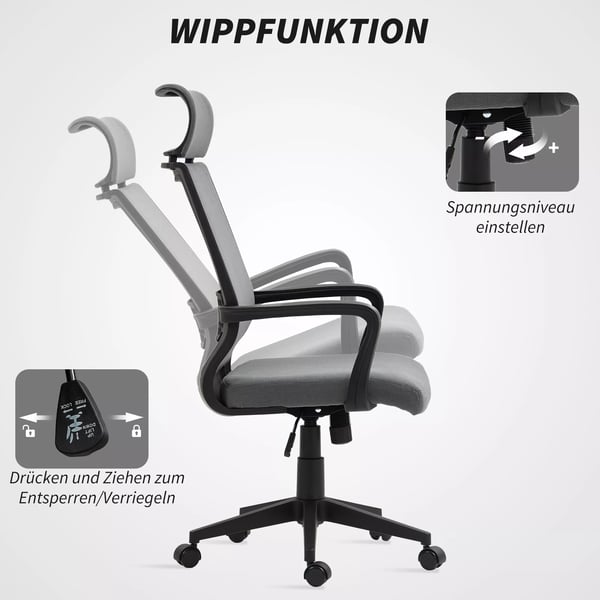 HOMCOM Kontorstol Mørkegrå Kunstuld Ergonomisk Skrivebordsstol med Justerbar Højde og Vip