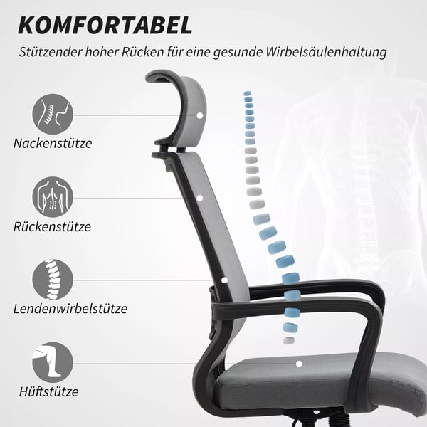 HOMCOM Kontorstol Mørkegrå Kunstuld Ergonomisk Skrivebordsstol med Justerbar Højde og Vip