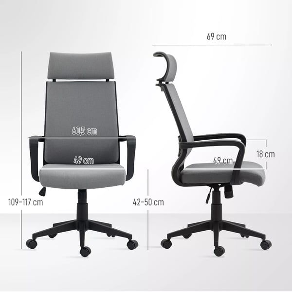 HOMCOM Kontorstol Mørkegrå Kunstuld Ergonomisk Skrivebordsstol med Justerbar Højde og Vip
