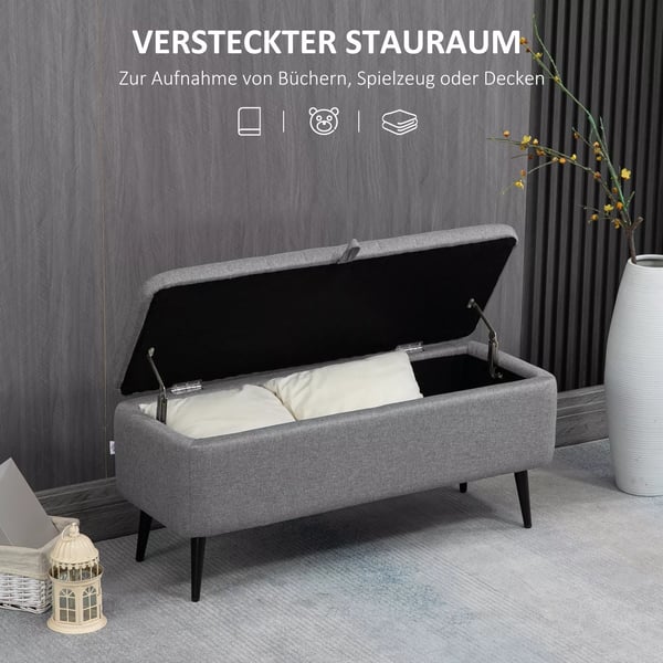 HOMCOM Polstret Opbevaringsbænk med Linnedlook - Grå, 102 x 40 x 44 cm