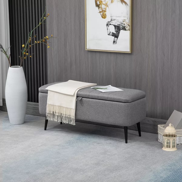 HOMCOM Polstret Opbevaringsbænk med Linnedlook - Grå, 102 x 40 x 44 cm
