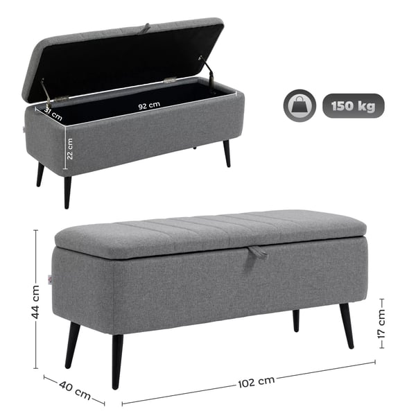 HOMCOM Polstret Opbevaringsbænk med Linnedlook - Grå, 102 x 40 x 44 cm