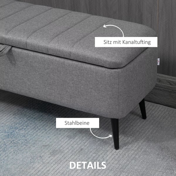 HOMCOM Polstret Opbevaringsbænk med Linnedlook - Grå, 102 x 40 x 44 cm
