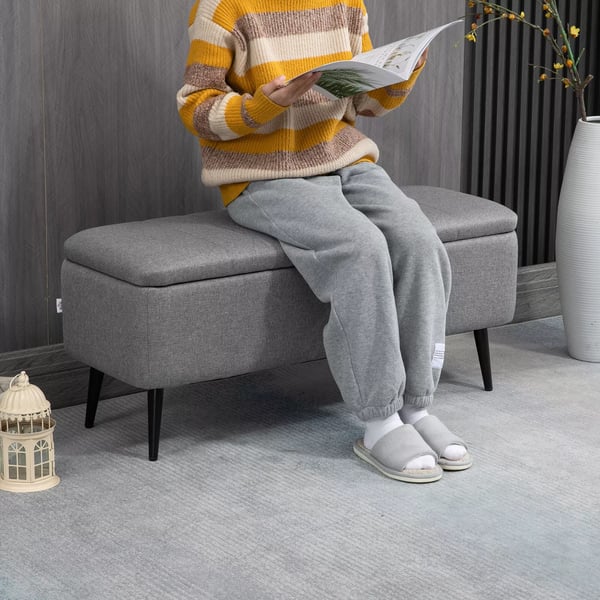 HOMCOM Polstret Opbevaringsbænk med Linnedlook - Grå, 102 x 40 x 44 cm
