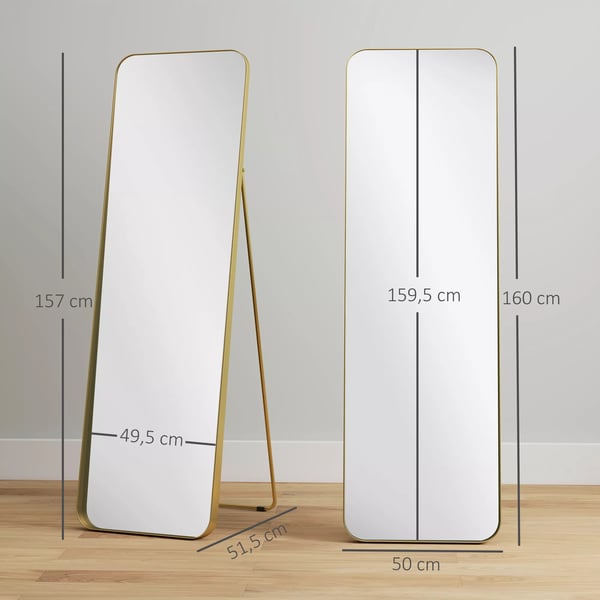 HOMCOM Fuldkropsspejl 160x50cm - Guld Metal/Glas - Elegant Stående Vægspejl