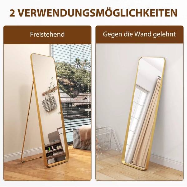HOMCOM Fuldkropsspejl 160x50cm - Guld Metal/Glas - Elegant Stående Vægspejl
