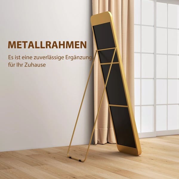 HOMCOM Helkropsspejl 160x40 cm, fritstående/vægspejl, metalramme, brudsikkert glas, guld