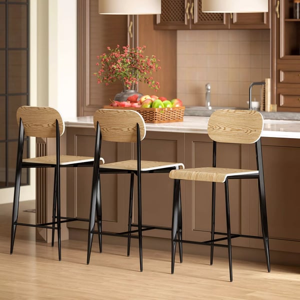 HOMCOM Barbåde Stole (2 stk.) med Fodstøtte, Naturligt Træ & Sort Stål, 66 cm Siddehøjde, Industrielt Design