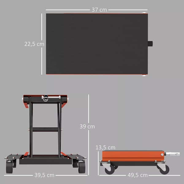 HOMCOM Motorcykel Løfter: Orange Stål, 500 kg Kapacitet, Justerbar Højde 13,5-39 cm, Mobil Reparationsstanderplatform
