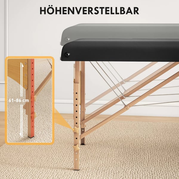 Liikuteltava Hierontapöytä 2-alueinen Taitettava Hierontapöytä Säädettävällä Korkeudella Hierontapenkki 70 cm Leveä Niskatuella, Puujaloilla Hi