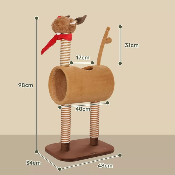 PawHut Kradsetre 98 cm Hjorte-kradsetre med hule, legbold og jutestammer - Brun